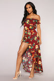 Day Trip Floral Maxi Romper - Burgundy