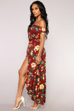 Day Trip Floral Maxi Romper - Burgundy