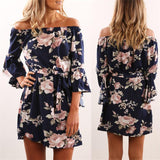 Floral Off Shoulder  Print Dress