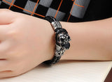 Diamond Skull Leather Bracelet