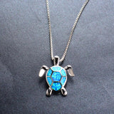 Blue Opal Turtle Necklace